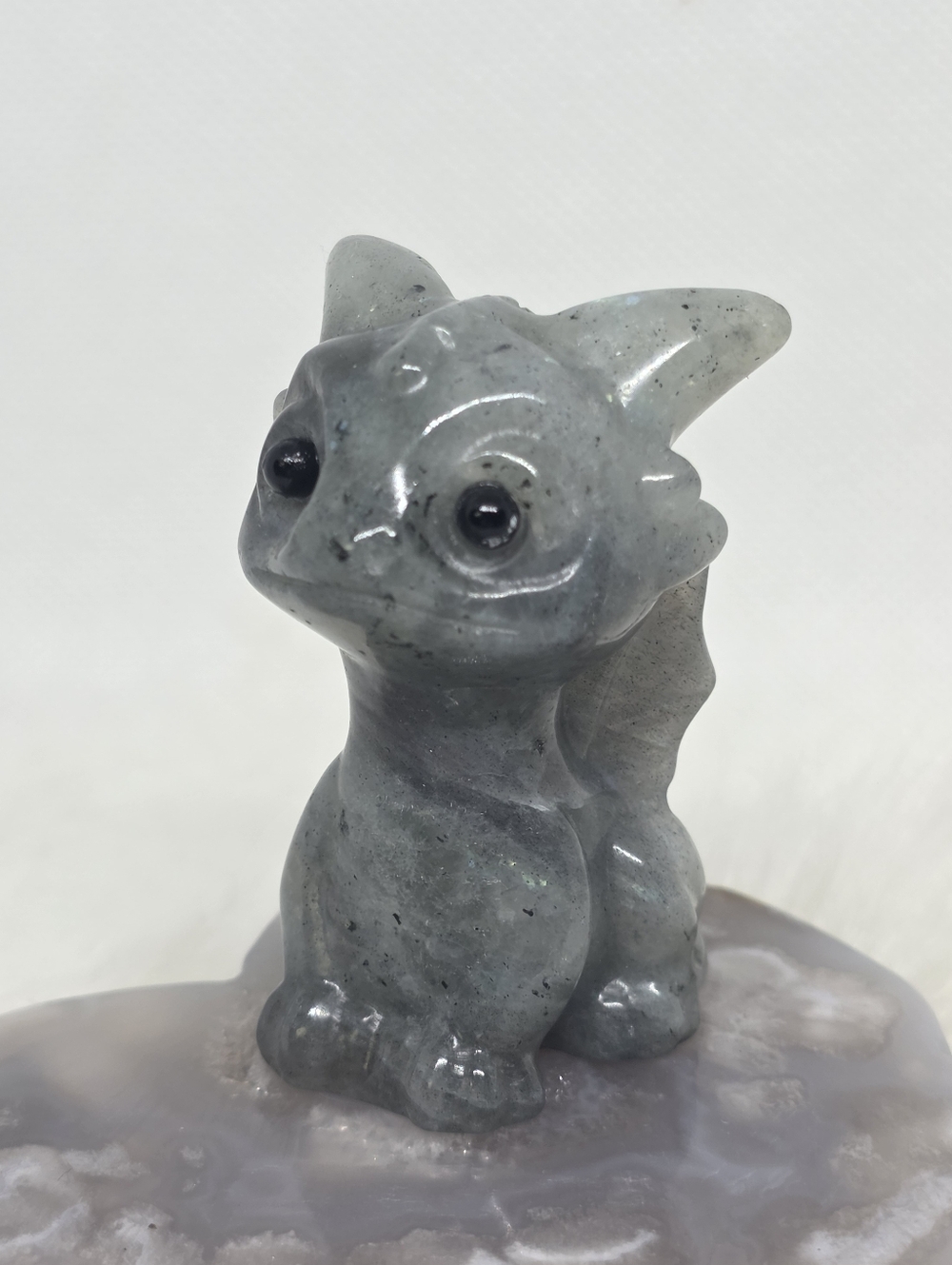 Labradorite Dragon Crystal Carving | Flashy Gray Gemstone Dragon | Fantasy